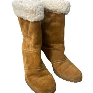 Vintage Hush Puppies Boots Brown Suede Leather And Wool WOMENS SIZE 8 Narrow